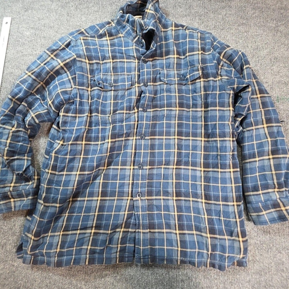 L.L. Bean Jacket Mens Large Blue Plaid Flannel Fleece Lined Button Outdoor